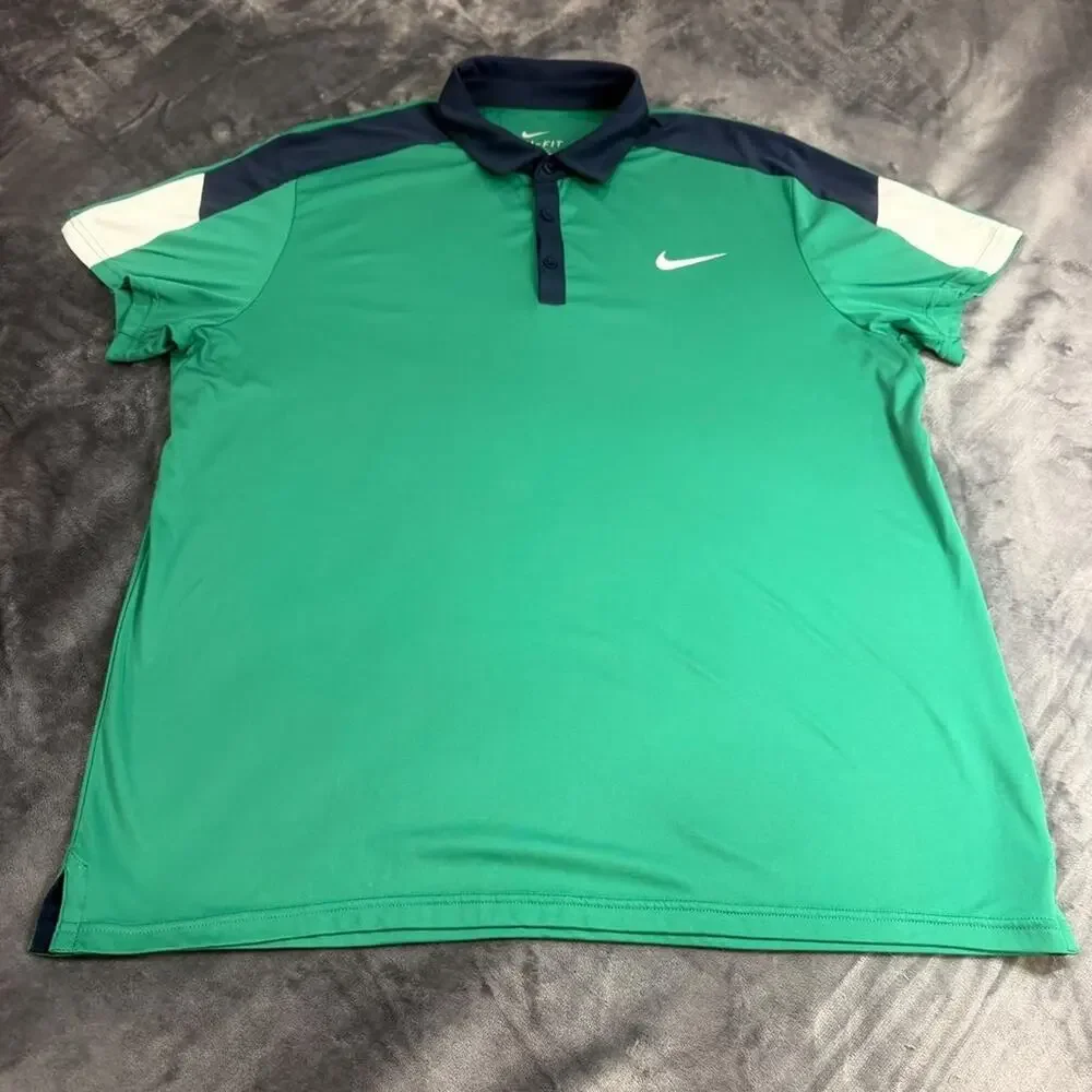Nike Team Court Polo Performance Mens Sz XL Green Dri Fit